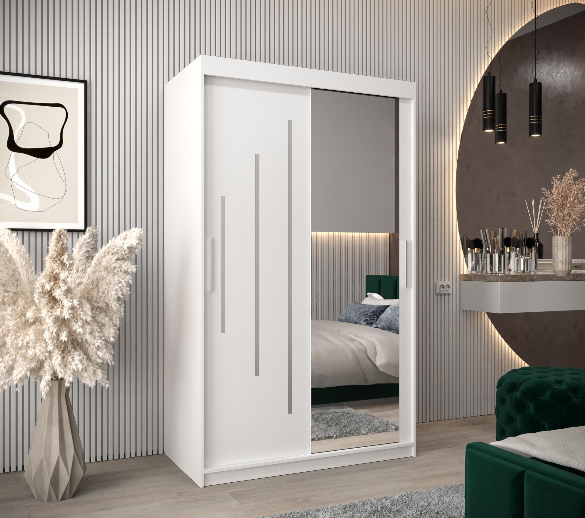 SCHWEBETÜRENSCHRANK 200/120/62 2-türig - Silberfarben/Weiß, Holz/Kunststoff (120/200/62cm) - Abiks Möbel