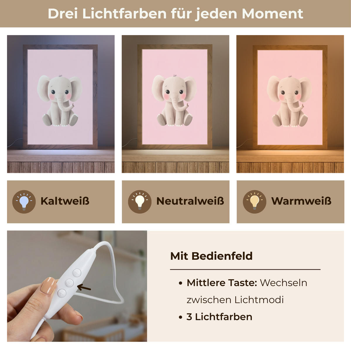 NACHTTISCHLAMPE Elefant - Baby - Rosa - Cartoon 20x30 cm - Rosa, Holzwerkstoff (8/20/30cm)