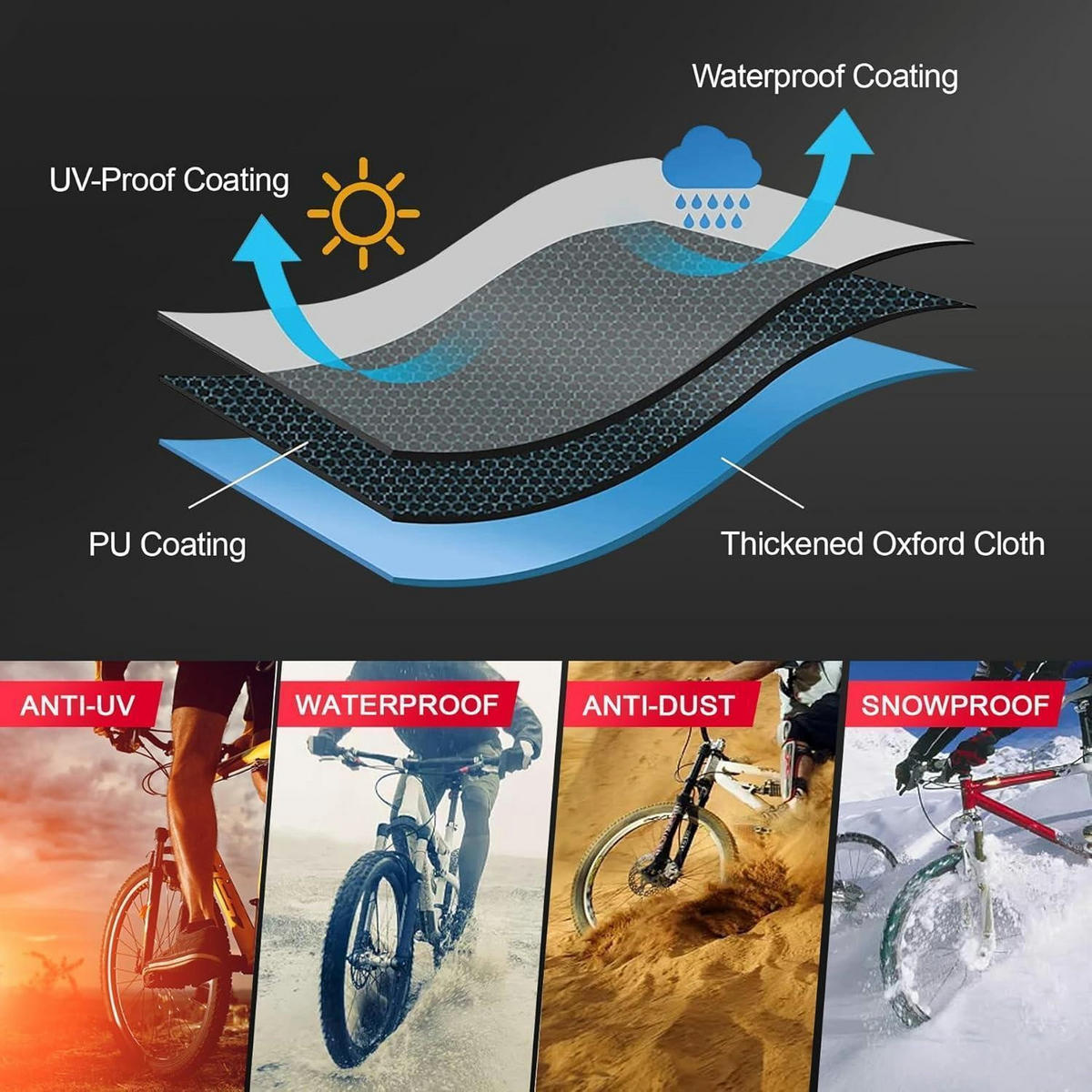 FAHRRADABDECKUNG für 1 Fahrrad, Heavy Duty, Wasserdicht - Schwarz, Textil (78.7/119.4/195.6cm)