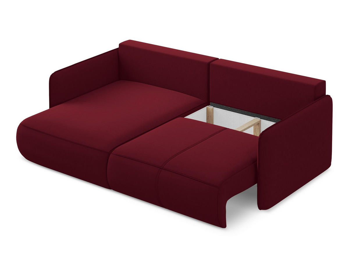 ECKSOFA mit Schlaffunktion Samt Stoff Rot - Bordeaux/Rot, Kunststoff/Textil (148/207cm) - Makamii