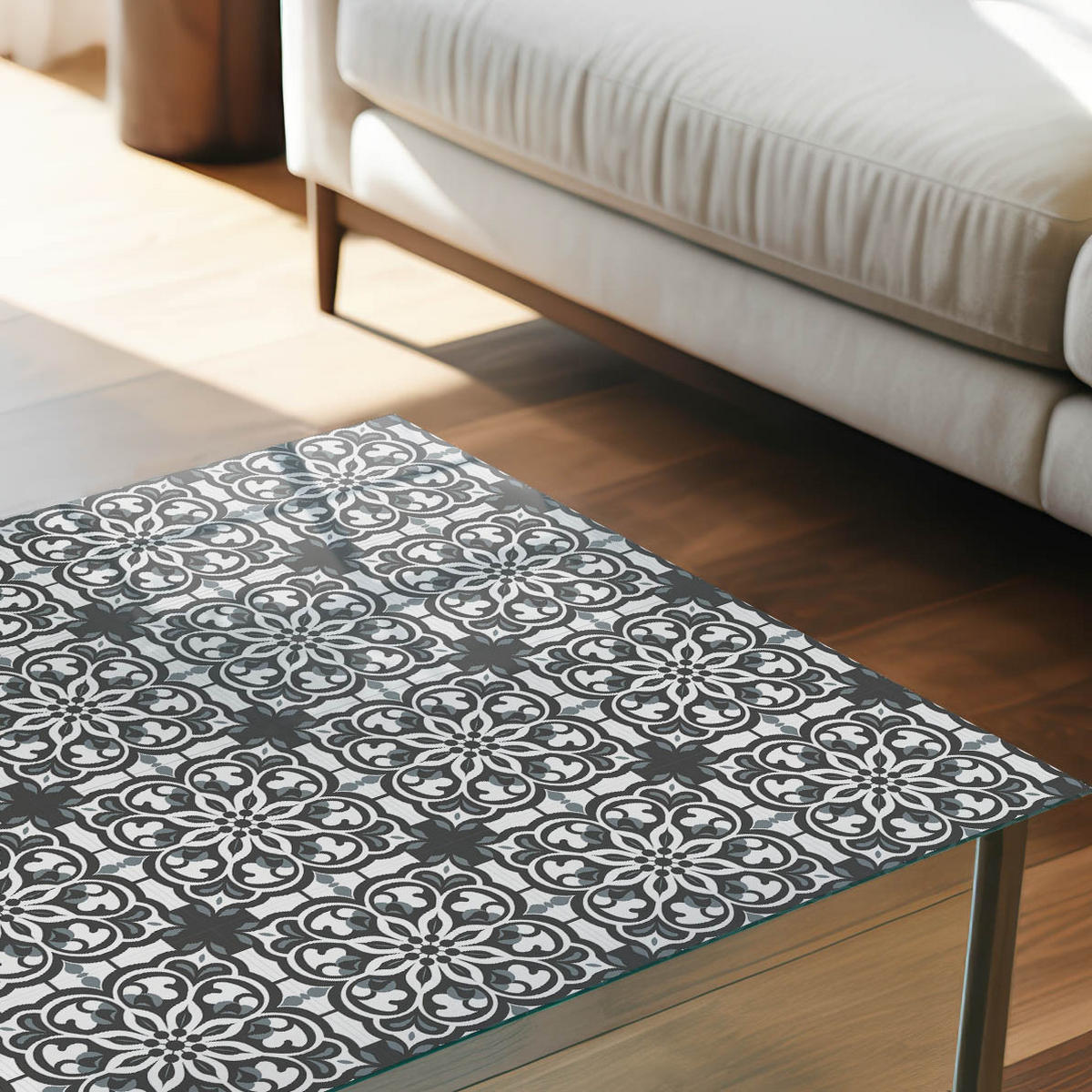 TISCHPLATTE 50x50 cm – Gefliestes Muster - Schwarz, Glas (50/50/0.4cm) - Wallfluent