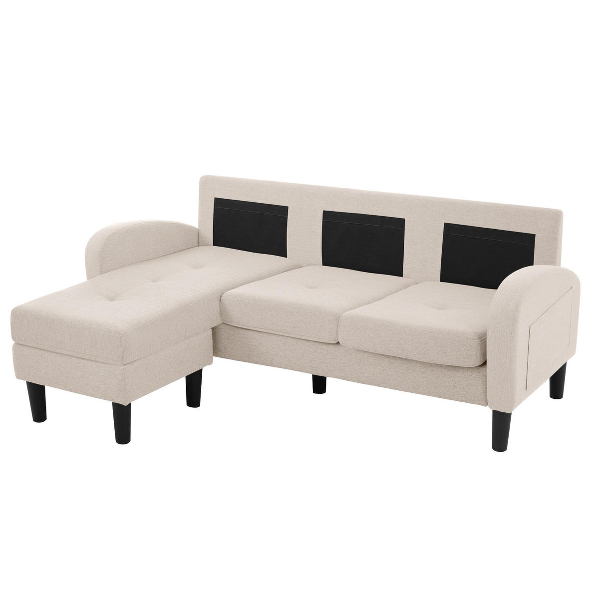 ECKSOFA 166x118x77cm Baumwoll-Leinen Chaiselongue 3-Sitzer - Beige, Holz (107.95/52.07cm) - FLIEKS