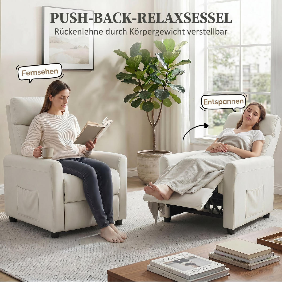 RELAXSESSEL Polyester Cremeweiß - Creme, Textil (73/100/86cm) - HOMCOM