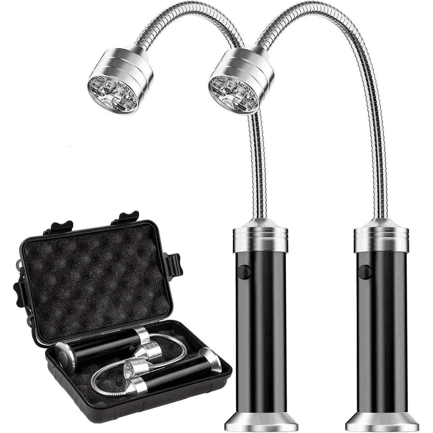 GRILLLICHT 2-teiliges Set mit Magnetfuß und flexiblem Schwanenhals - Schwarz, Metall (2/11/11cm)