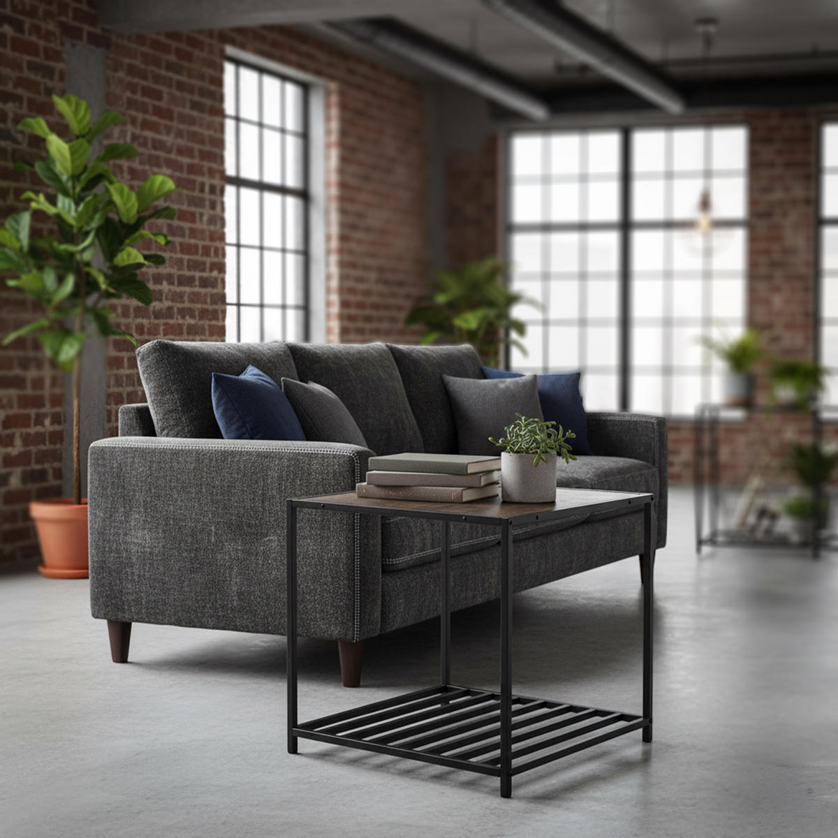 BEISTELLTISCH - Anthrazit, Holzwerkstoff/Metall (50.5/50.5/50cm) - Relaxdays