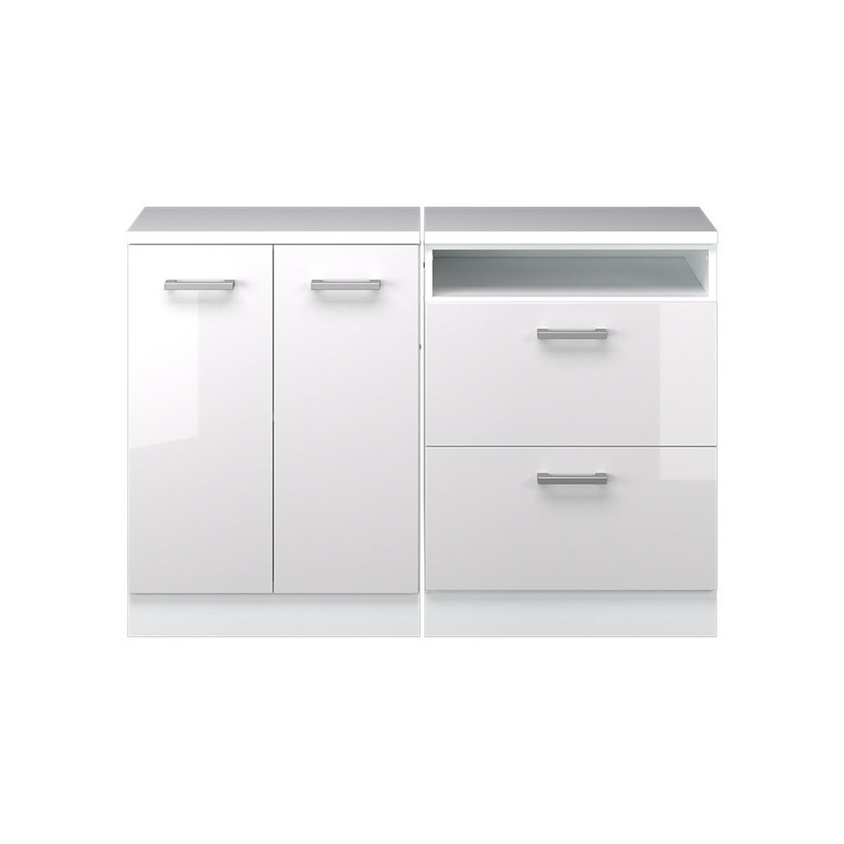KUCHYNSKÁ SKRIŇA PRE ŠIKMÉ STRECHY R-Line Biely vysoký lesk 120 cm Súprava 2 korpusov skrine hĺbka 60 cm - biela/biela s vysokým leskom, kompozitné drevo (120/83.8/60cm) - Vicco