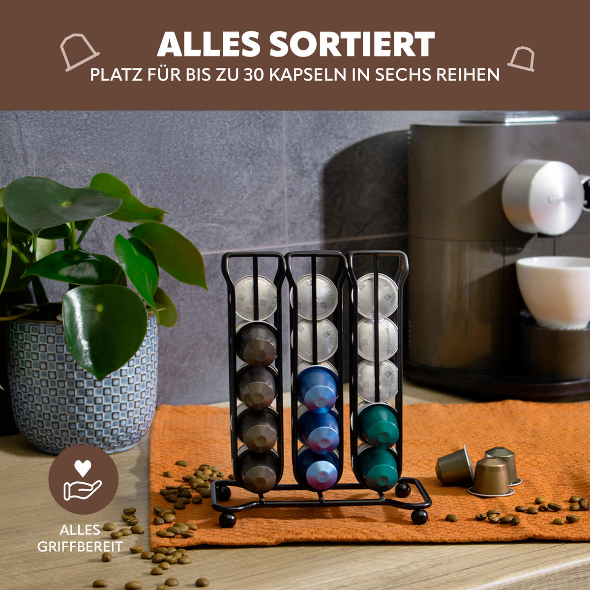 KAPSELSTÄNDER, für Nespresso, schwarz, Metall - Schwarz, Metall (16/20.5/9.5cm) - bremermann