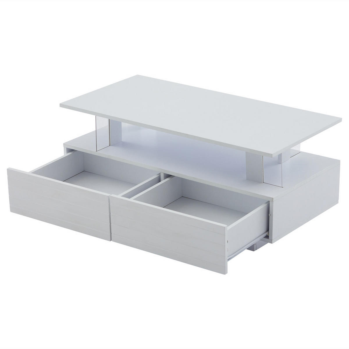 COUCHTISCH rechteckig LED mit Stauraum und Wireless Steuerung - Weiß, Holz (112.4/60.96/42.5cm) - FLIEKS