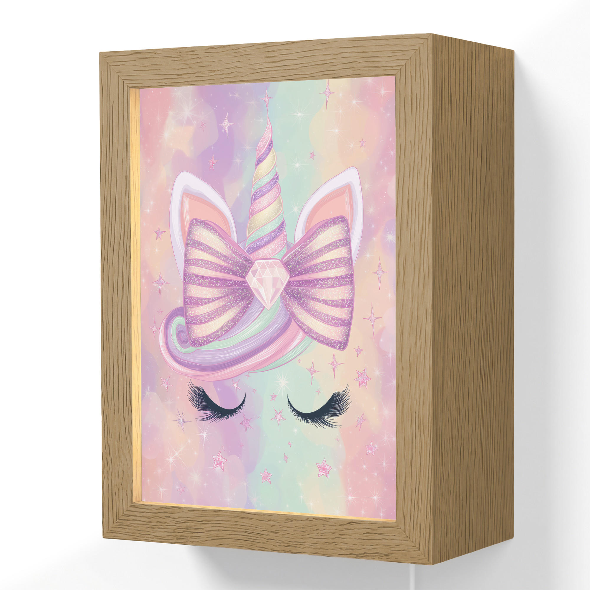 OnlyWow NÁSTĚNNÁ LAMPA Jednorožec - Třpytky - Duha - Pastelové barvy 15x20 cm