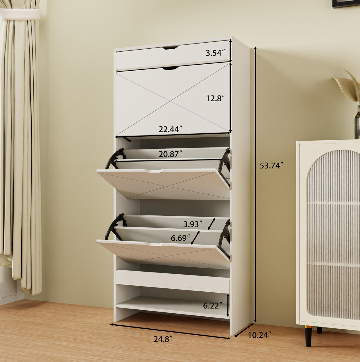 SCHUHSCHRANK 63/26/136.5 cm Weiß aus MDF mit 3 Klappen und Schublade - Weiß, Holzwerkstoff (63/136.5/26cm) - OKMYHOME