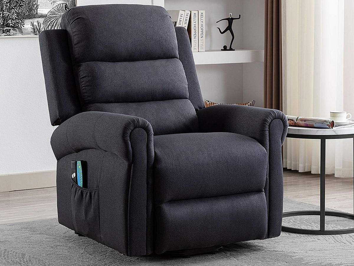 MASSAGESESSEL mit elektrischer Aufstehhilfe - Stoff - Anthrazit - LOVARI - Anthrazit, Textil (84/107/91cm) - Vente-Unique