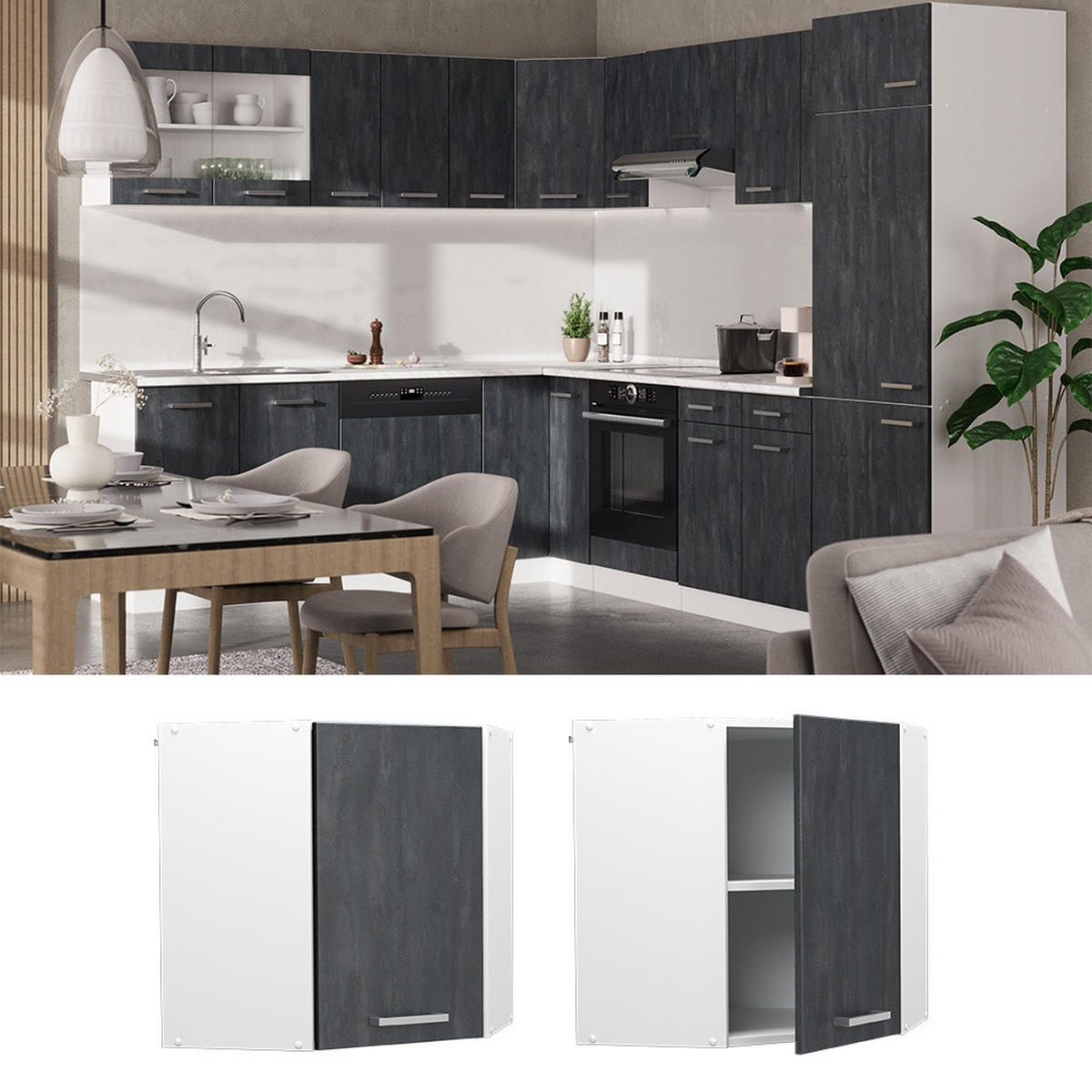 HÖRNHÄNGANDE SKÅP R-Line Svart betong 57 cm - Vit/Svart, Träbaserade material (57/60/31cm) - Vicco