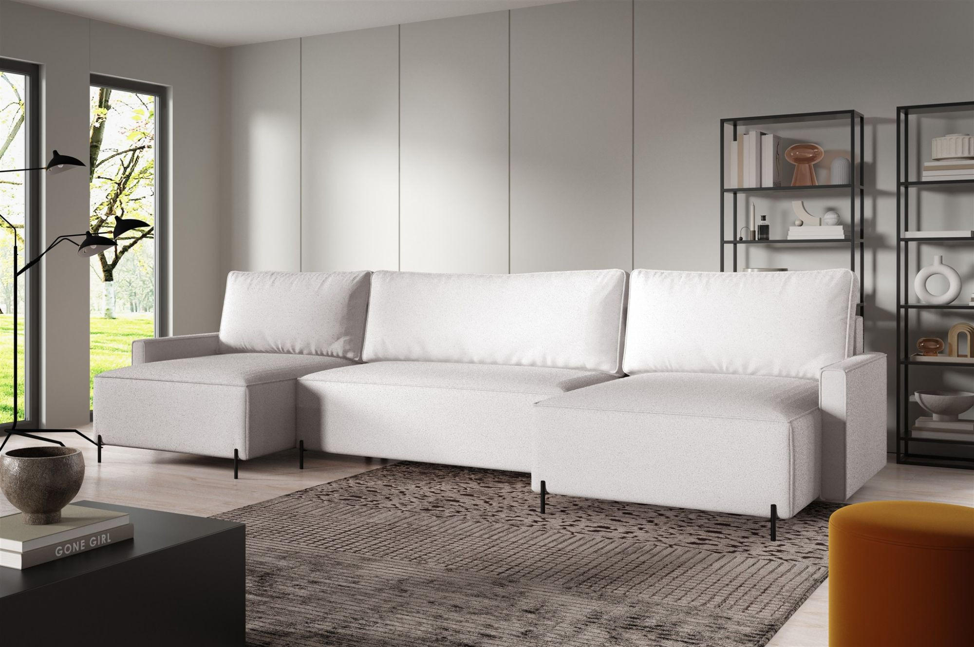 WOHNLANDSCHAFT Braga - Weiß, Holzwerkstoff/Textil (372/80/153cm) - Fun Möbel
