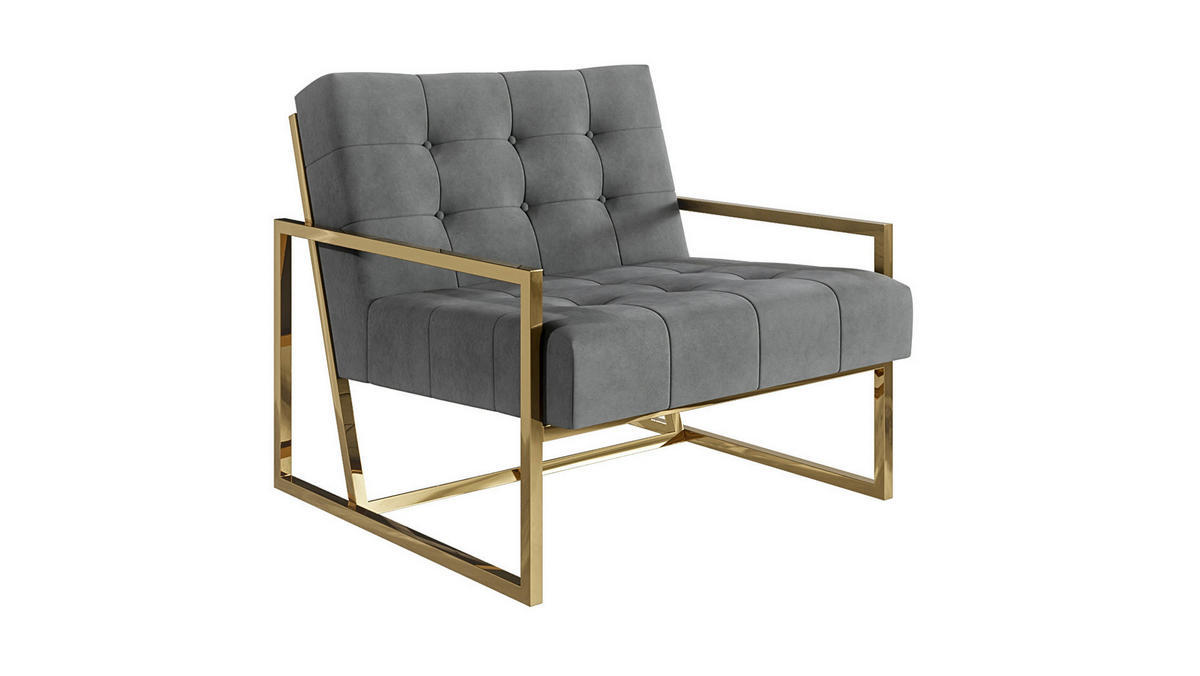 LOUNGESESSEL Duban Grau Samtstoff - Goldfarben/Grau, Holz/Textil (84/81/89cm) - S-Style Möbel