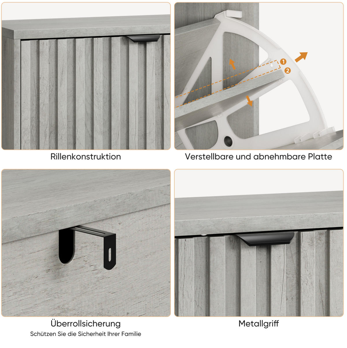 SCHUHSCHRANK 60 cm in Grau mit 2 Klappen und Rillendesign - Grau, Holzwerkstoff (60/94/24cm) - Flora Grace
