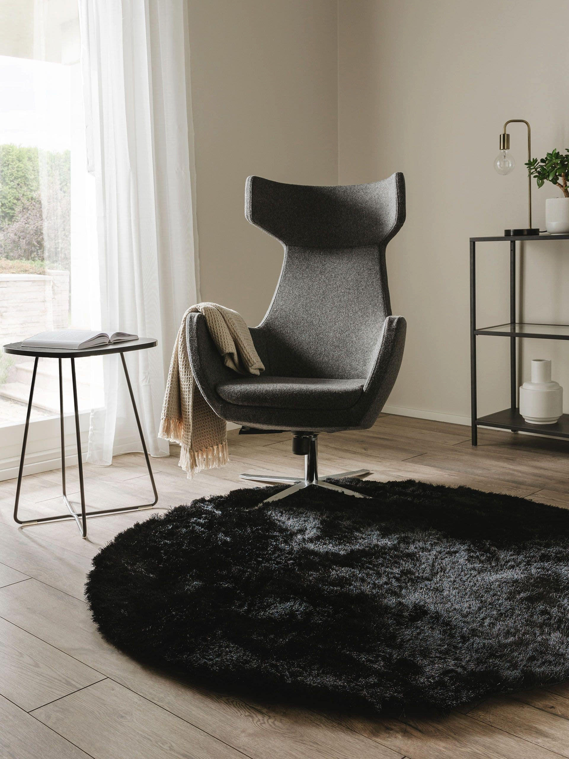 HOCHFLORTEPPICH Whisper Schwarz ø 80 cm rund - Schwarz, Textil (80/80cm) - benuta Nest