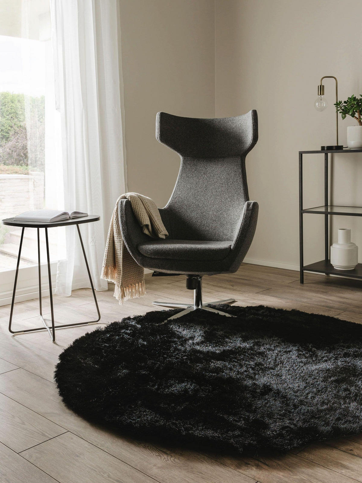 HOCHFLORTEPPICH Whisper Schwarz ø 80 cm rund - Schwarz, Textil (80/80cm) - benuta Nest