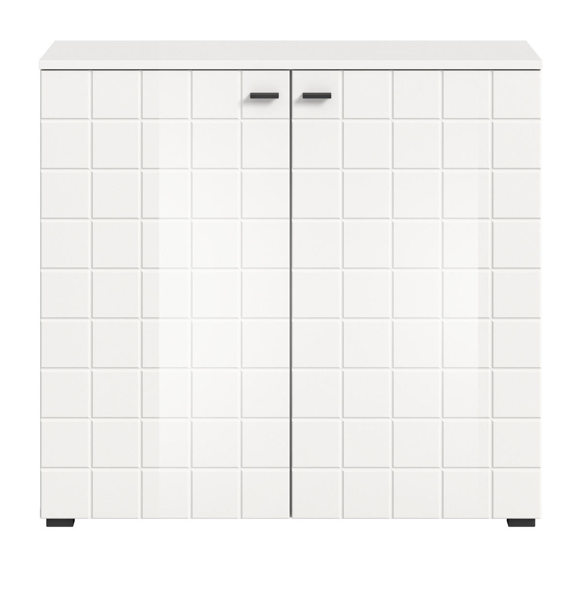 KOMMODE weiß Hochglanz 92 cm, Sideboard mit 6 Fächern - Weiß Hochglanz/Schwarz, Holzwerkstoff/Kunststoff (92/86/37cm) - Inn.Furn