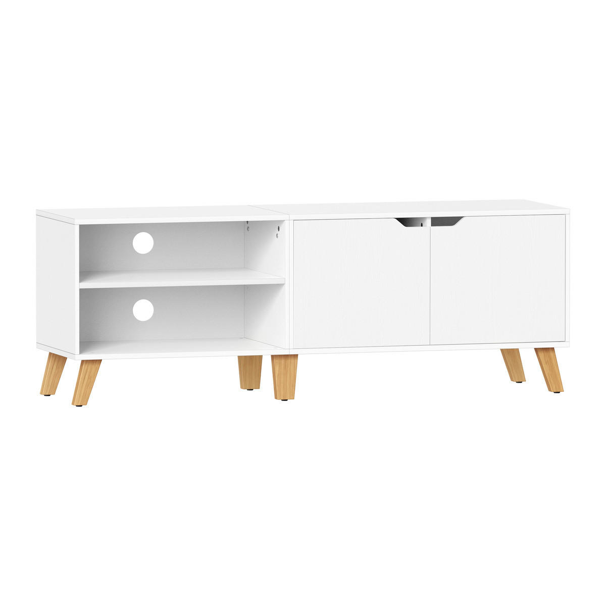 TV-MÖBEL 2 Fächer und 2 Türen weiß - L140 cm - Weiß, Holzwerkstoff (140/40/45cm) - Calicosy