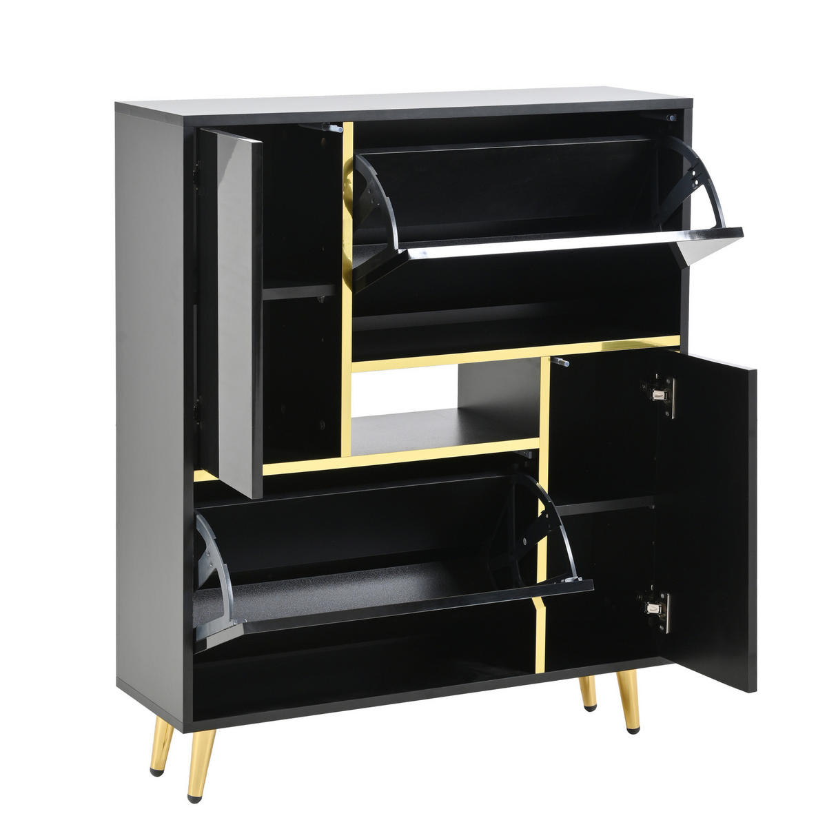 SCHUHSCHRANK 80/25/96 cm mit LED-Beleuchtung, Hochglanzfront und verstellbaren Einlegeböden, Schwarz - Schwarz, Holzwerkstoff (80/96/25cm) - Redom