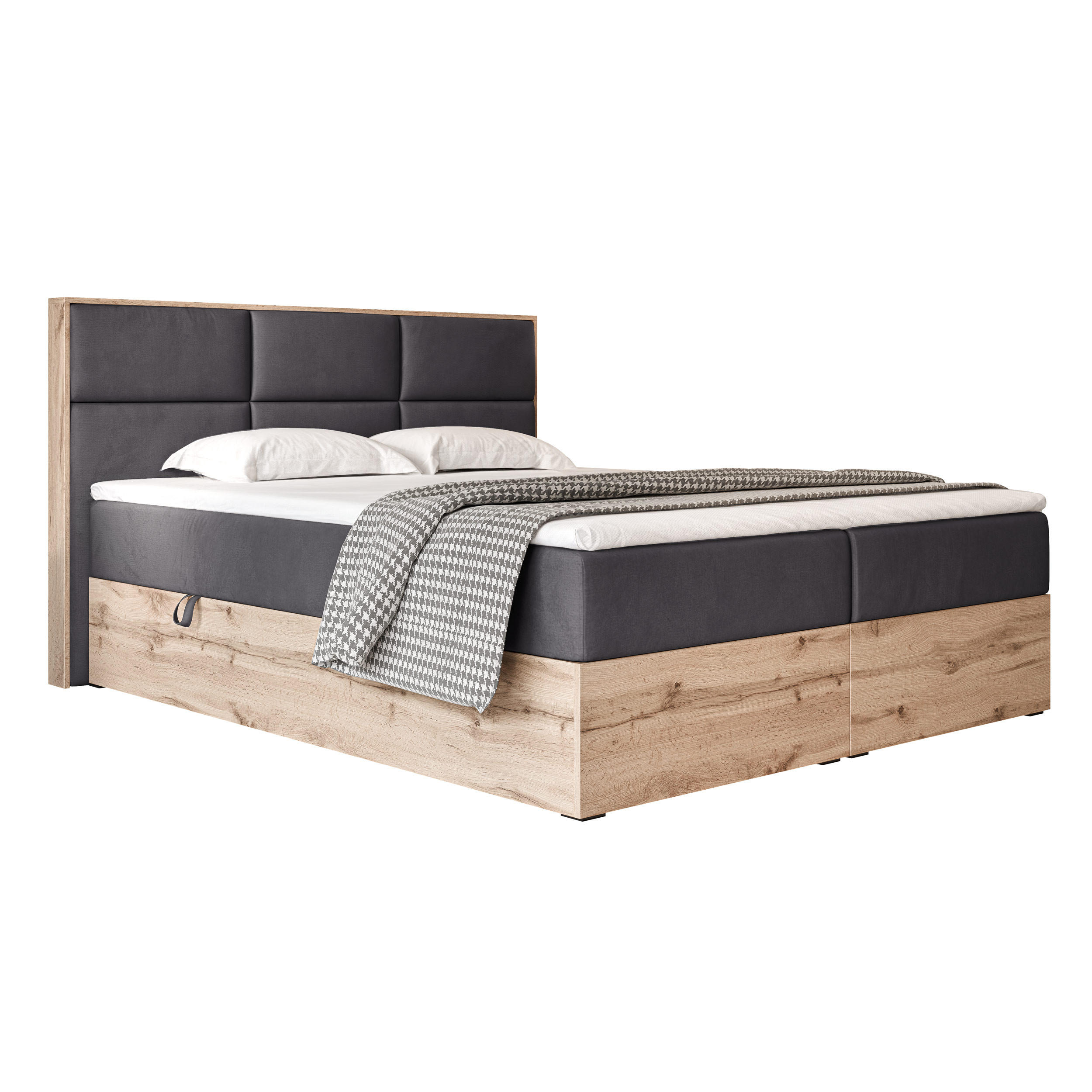 BOXBETT LAVIO 140/200 cm, in Dunkelgrau, mit Matratze und Topper - Dunkelgrau, Holzwerkstoff/Textil (140/200cm) - Idohome