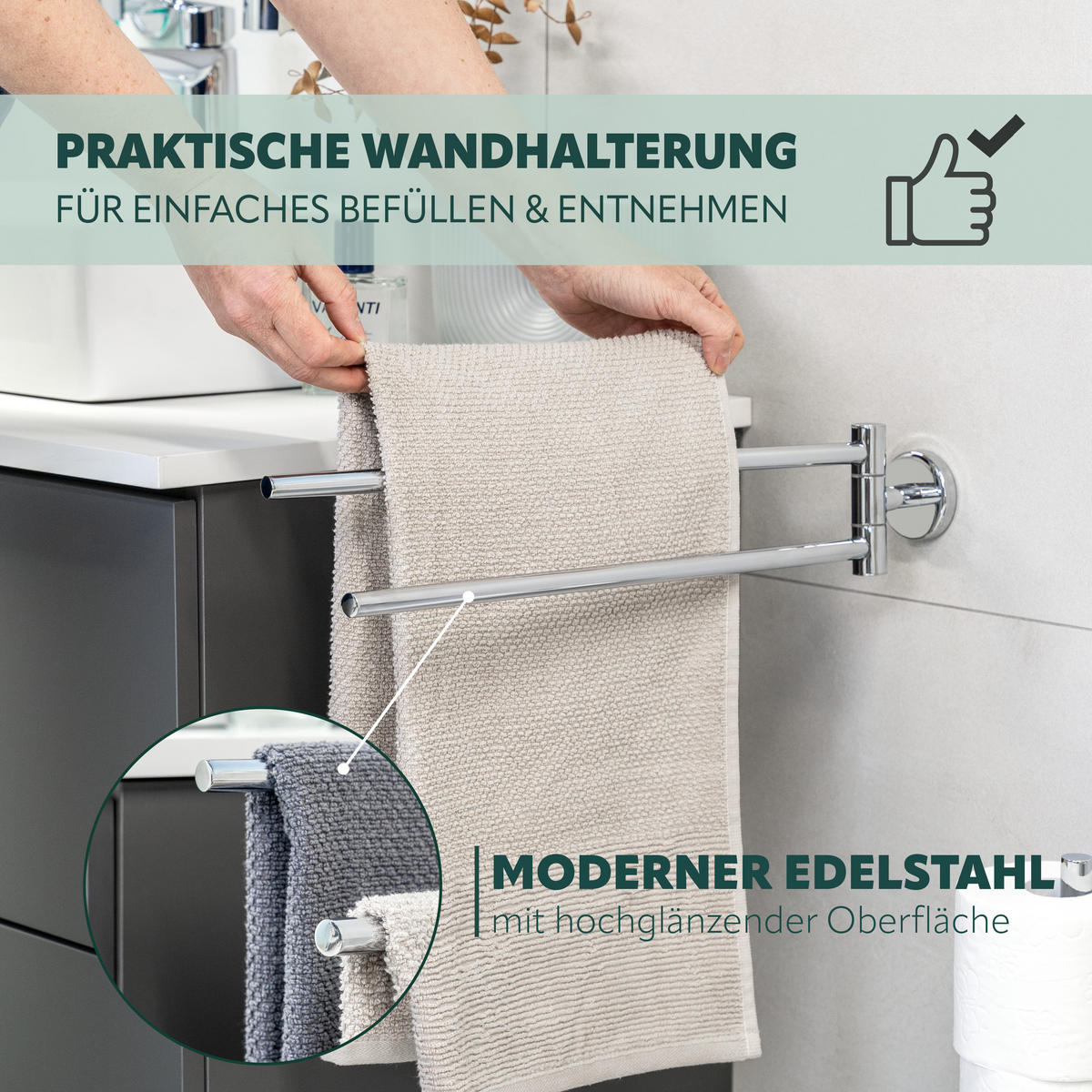 HANDTUCHSTANGE LUCENTE, Edelstahl, verchromt - Chromfarben, Metall (5.8/8.5/50cm) - bremermann