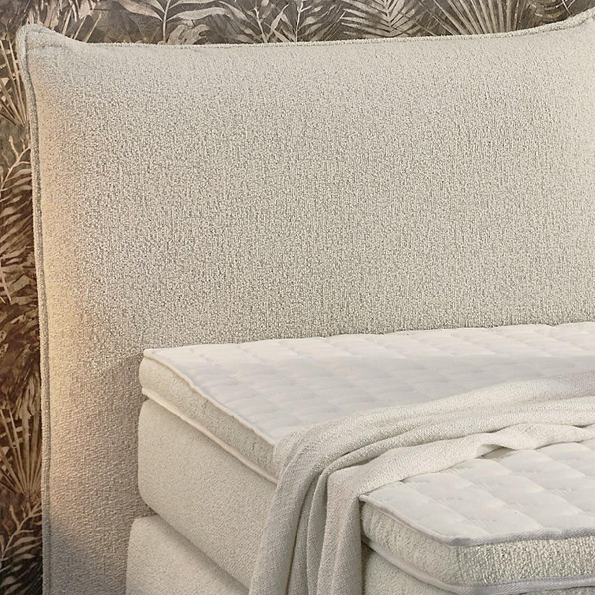 BOXSPRINGBETT 180x200 cm, Kopfteil m.Keder, 7-Zonen-Tonnentaschen-Federkernmatratzen H3+H4, Topper, Bonell-Federkern, Flachgewebe Beige Grau / 20020 - Greige/Beige, Textil/Metall (180/200cm) - luma-home