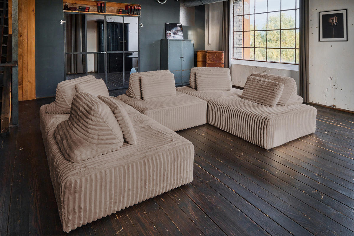 MODULSOFA WIOLO SOFT 5 MODULE 5 KISSEN Taupe Cord - Taupe/Schwarz, Kunststoff/Textil (333/84/222cm) - KAWOLA