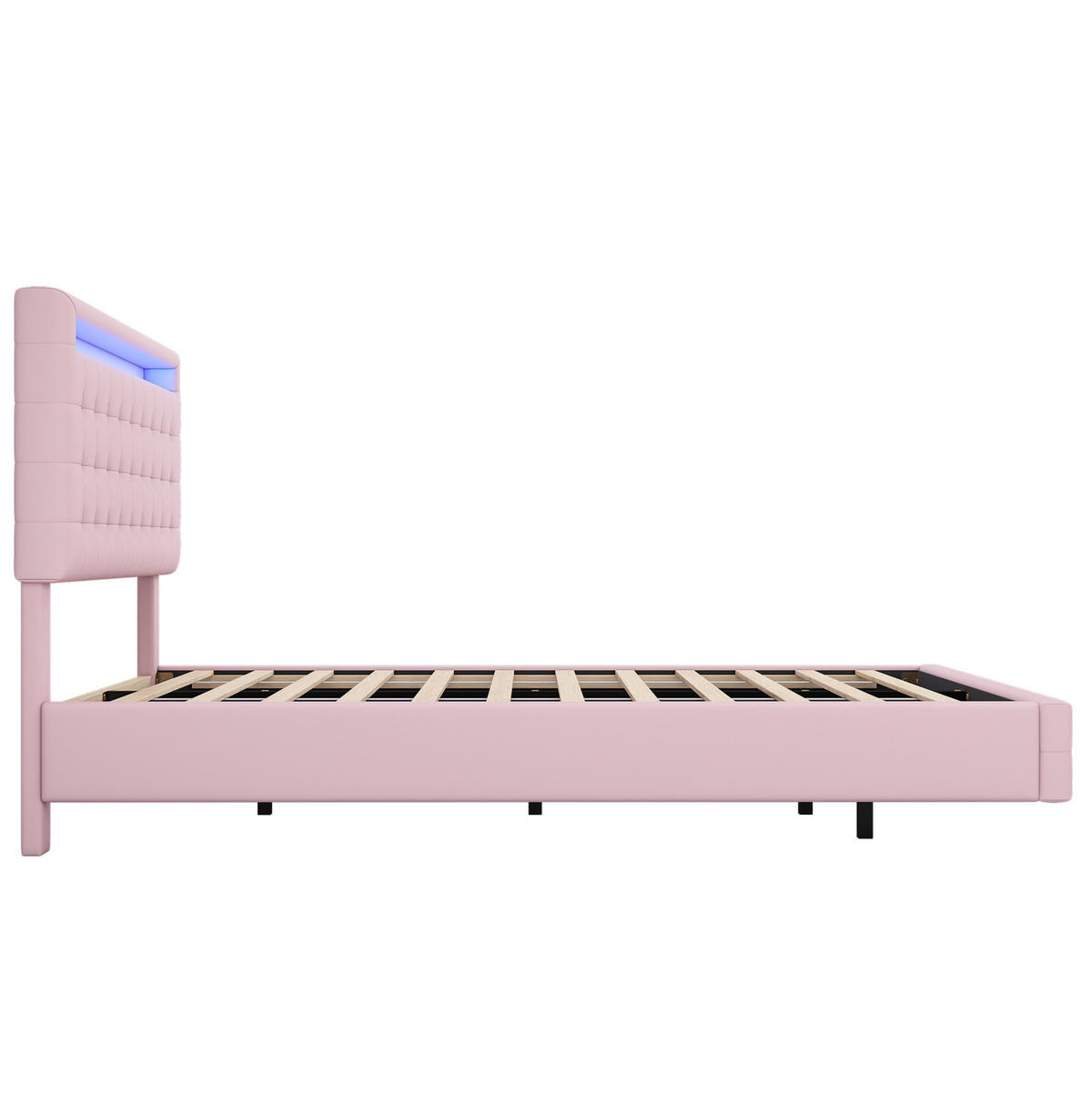 ČALÚNENÁ posteľ z PU a MDF 140x200 cm ružová s LED osvetlením, nastaviteľným čelom a plávajúcim dizajnom - ružová, koža (140/200cm) - Modfu