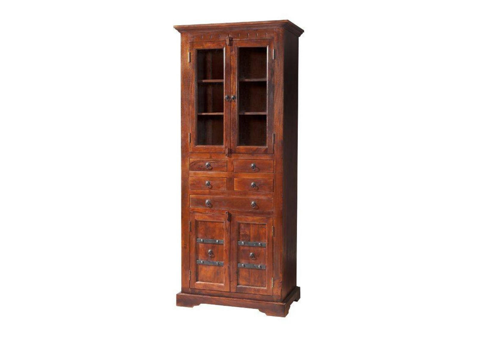 VITRINE Akazie 80x50x195 nougat lackiert OXFORD #454 - Dunkelbraun, Holz (80/195/50cm) - Massivmoebel24