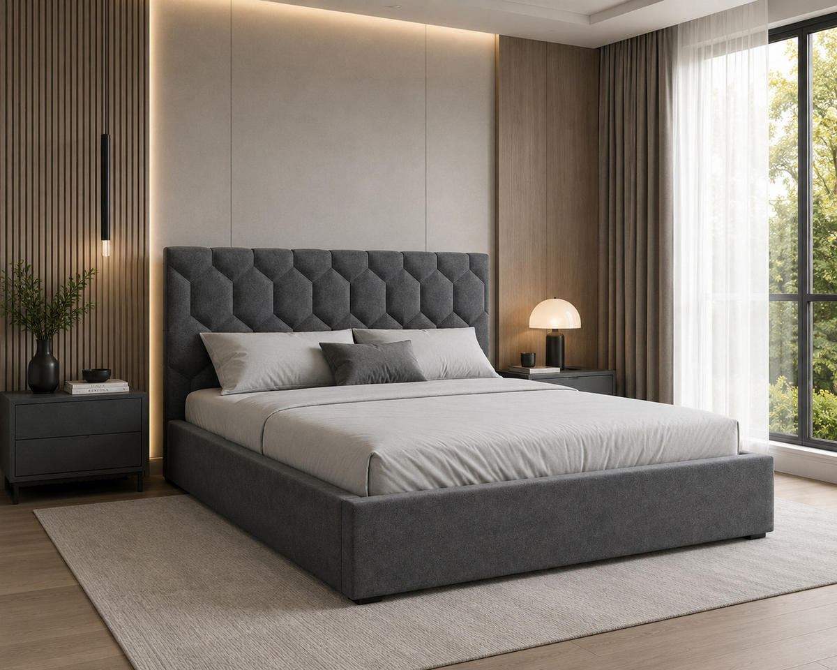 POLSTERBETT 02 160 x 200 cm – Casa – Bett mit Federmechanismus und Stauraum - Dunkelgrau, Holz (160/200cm) - ROYAL24_MARKT