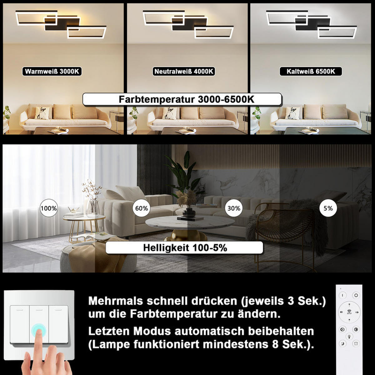 LED-DECKENLEUCHTE Emmerich II 80/45cm - Schwarz, Metall (80/45/7cm) - Nettlife