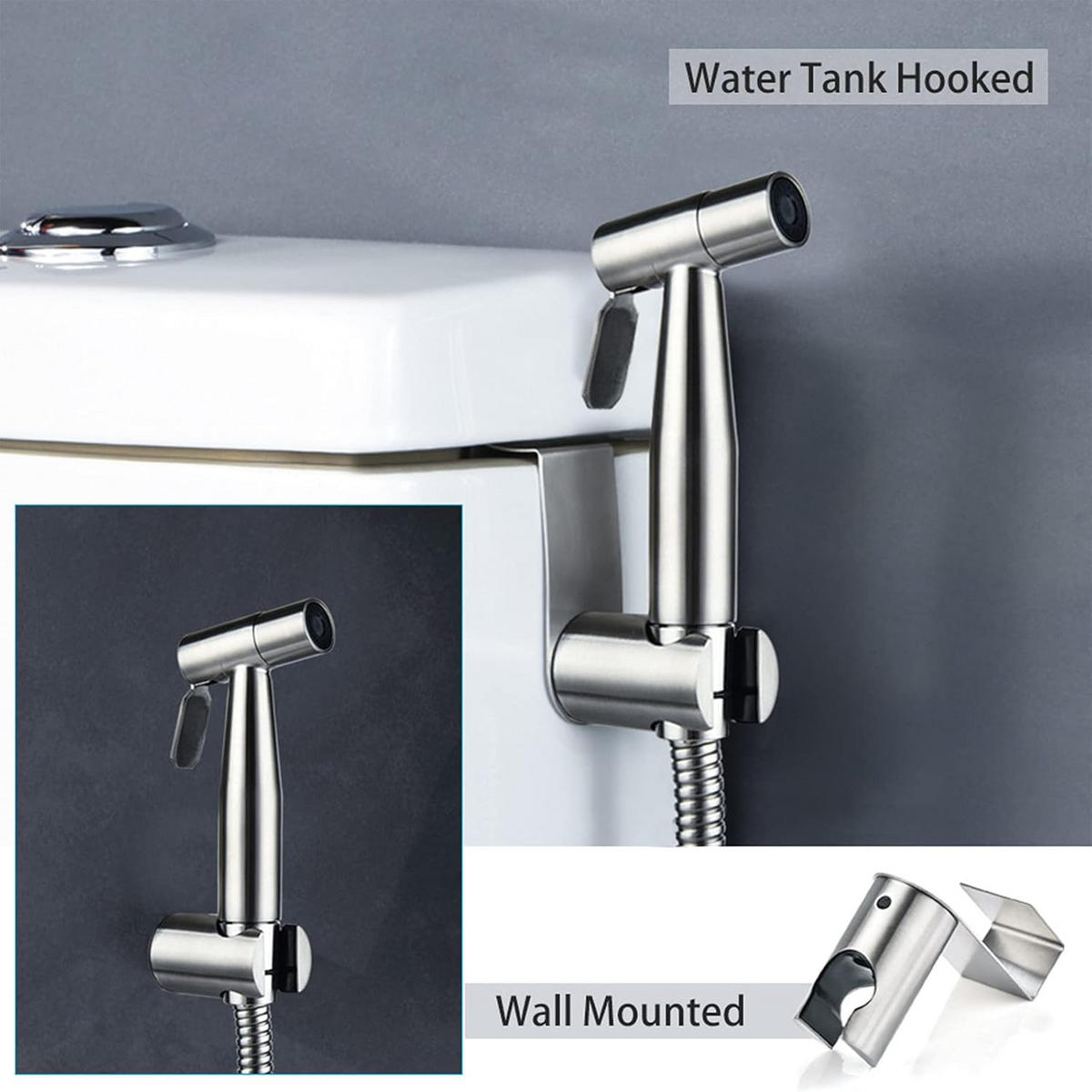 WC-BIDET-AUFSATZ – Silber – Handspülung – G1/2 Umsteller - Silberfarben, Metall (22.5/6/12.5cm)