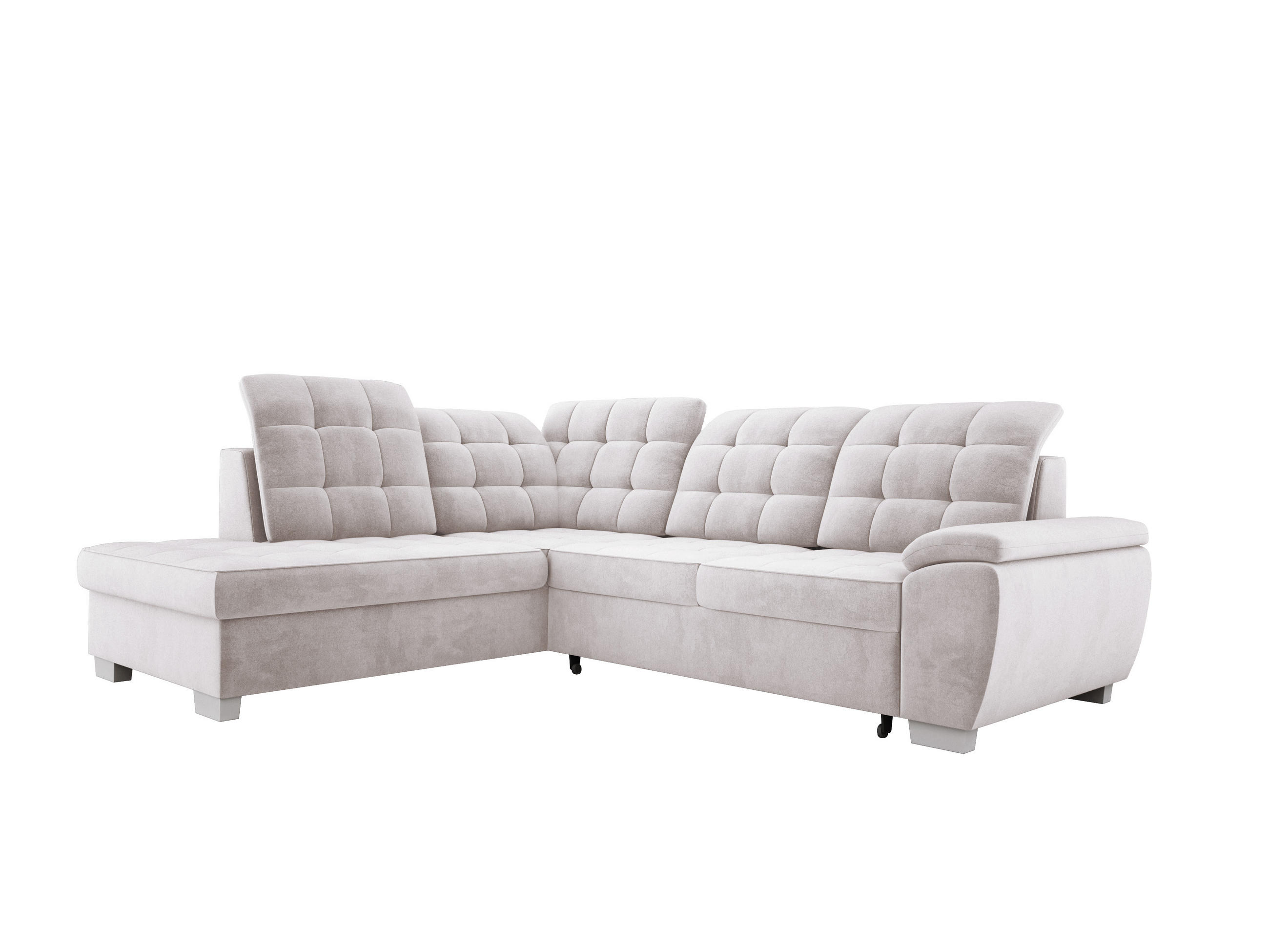 ECKSOFA LOTTA SALVADOR Bettkasten verstellbare Kopfstützen hochwertige Verarbeitung lose Rückenkissen freistehend LINKS 212x258x106 cm Silver - Silberfarben, Holz/Textil (212/258cm) - DomoHome