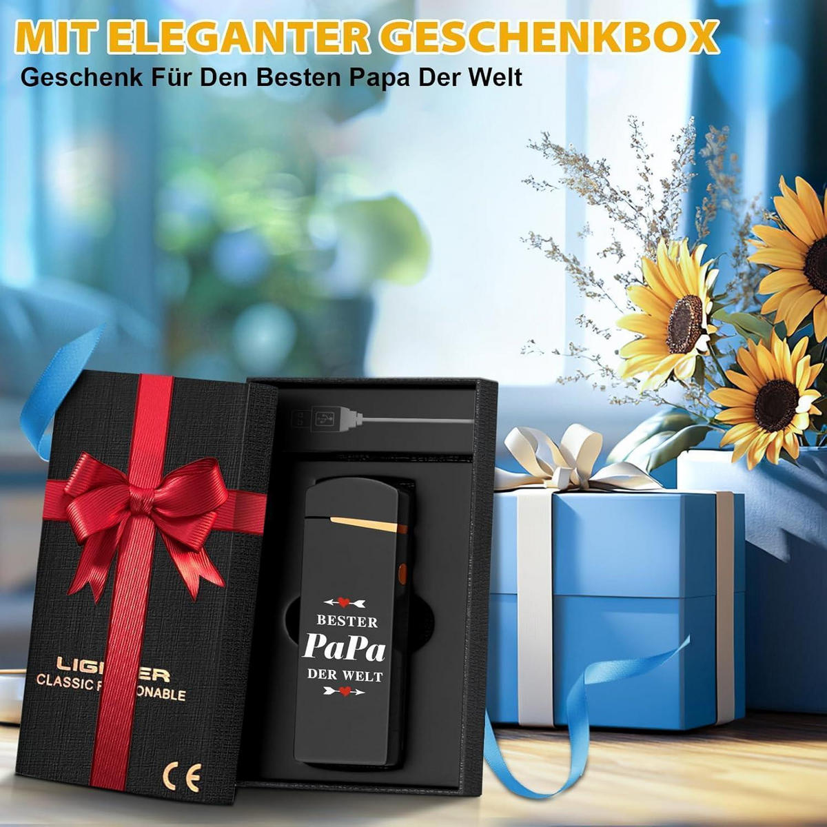 FEUERZEUG elektrisch USB aufladbar mit Batterieanzeige Schwarz - Schwarz, Metall (7.7/1.7/11.8cm)