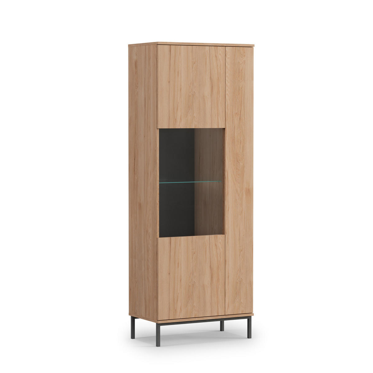VITRINE Queba 2T Hellbraun 70/190/41 cm – Vitrinenschrank Holzoptik - Hellbraun/Schwarz, Holzwerkstoff (70/190/41cm) - AX Living