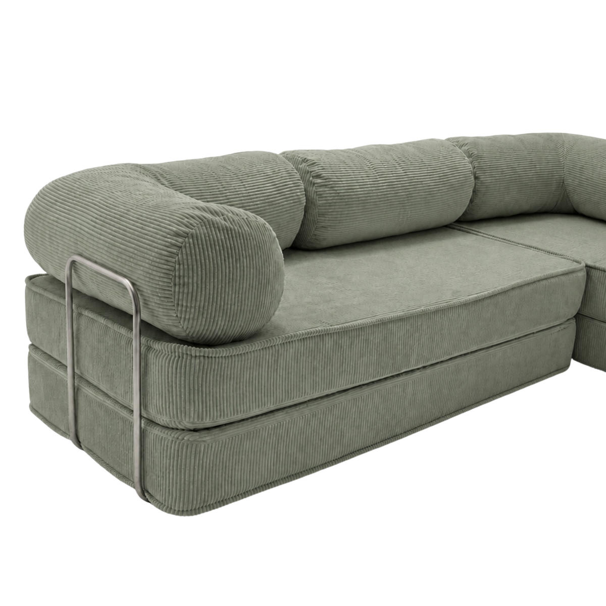 ECKSOFA Cord 300 x 200 cm Olivgrün mit Schlaffunktion - Olivgrün, Textil (300/200cm) - SURB