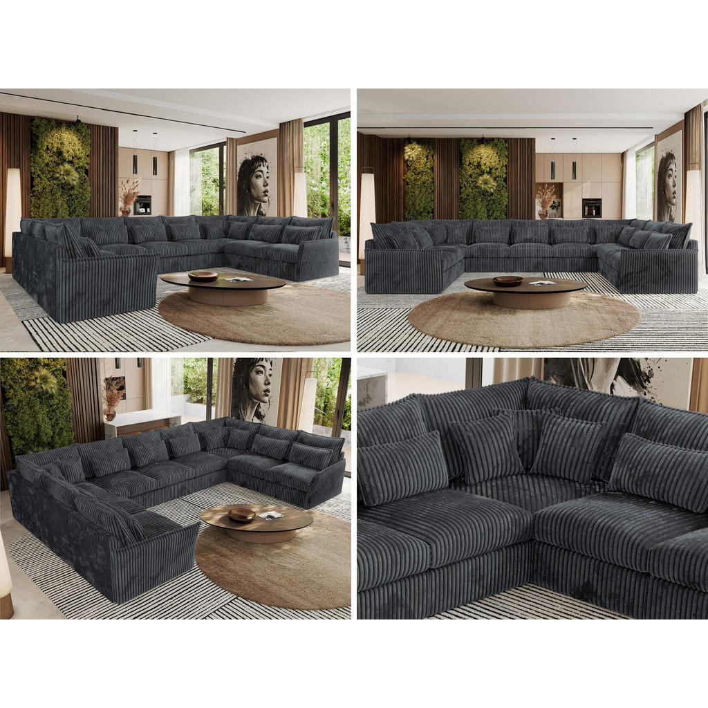 Thumbnail - MKS Wohnlandschaft, Dunkelgrau, Textil, 7-Sitzer, U-Form, 442x93x270 cm, Oeko-Tex®, Wohnzimmer, Sofas & Couches, Wohnlan...