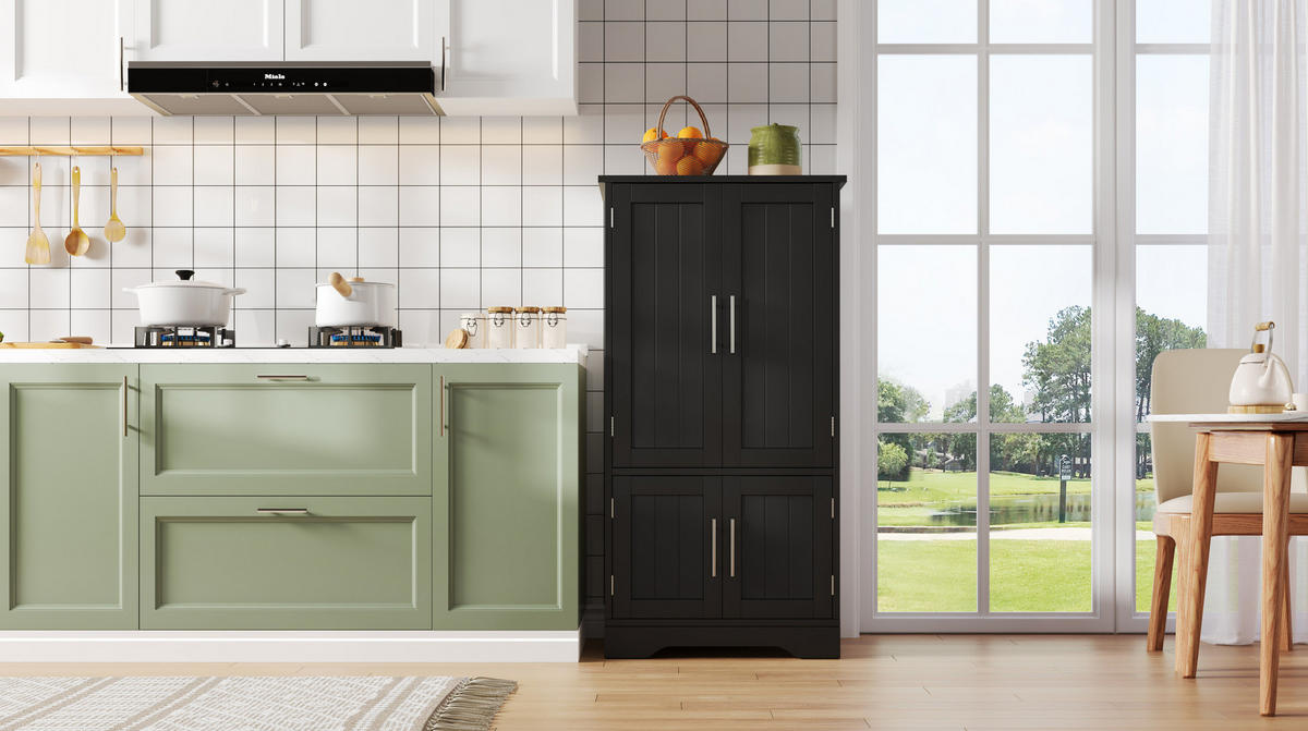 HOCHSCHRANK aus MDF mit 4 Türen, LED-Sensorlicht, 60/40/120 cm, Schwarz - Schwarz, Holzwerkstoff (40/120/60cm) - Redom
