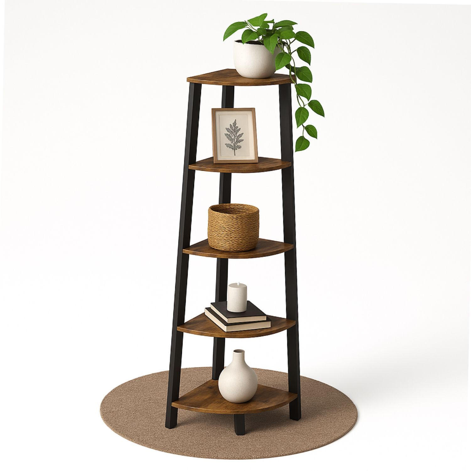 ECKREGAL VINTAGE 3-seitig Metall und Holz 37/37/159 cm - Braun, Metall (37/159/37cm) - Mein-Regal