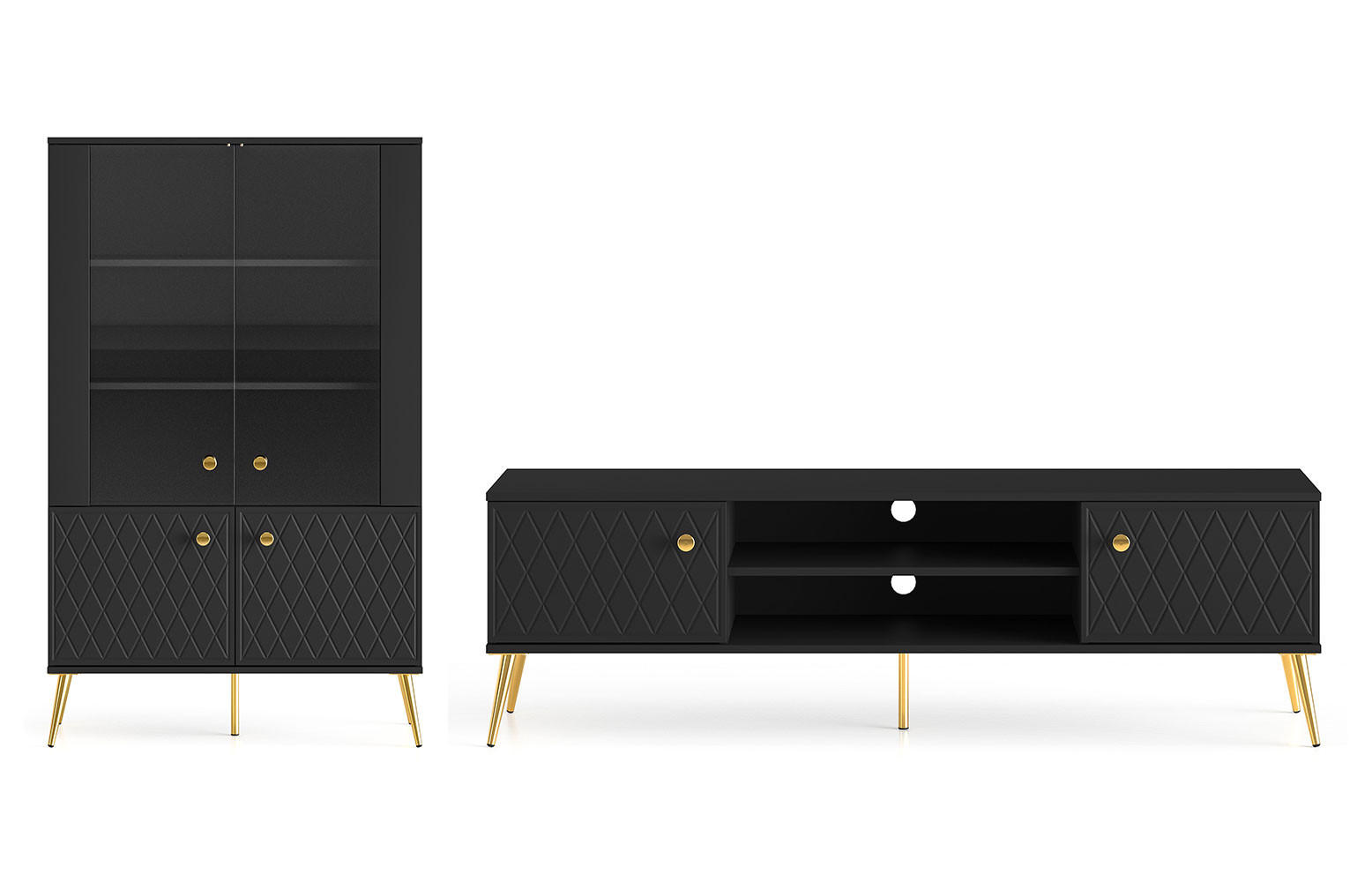 Feldmann-Wohnen Wohnzimmer-Set Schwarz, Gold 252x149x40 cm