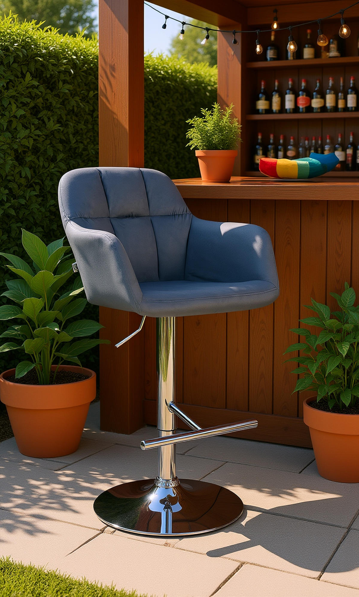 BARHOCKER Nardo Samt chrom dunkelgrau - Chromfarben/Grau, Textil/Metall (57/118/59cm) - TPFLiving