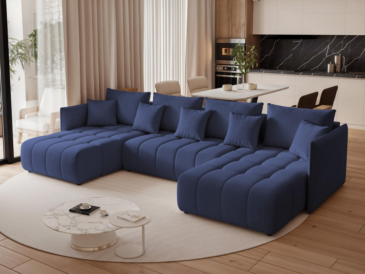 WOHNLANDSCHAFT OLIMPIA mit Schlaffunktion und Bettkasten Marineblau - Dunkelblau, Holzwerkstoff/Kunststoff (300/85/90cm) - Idohome