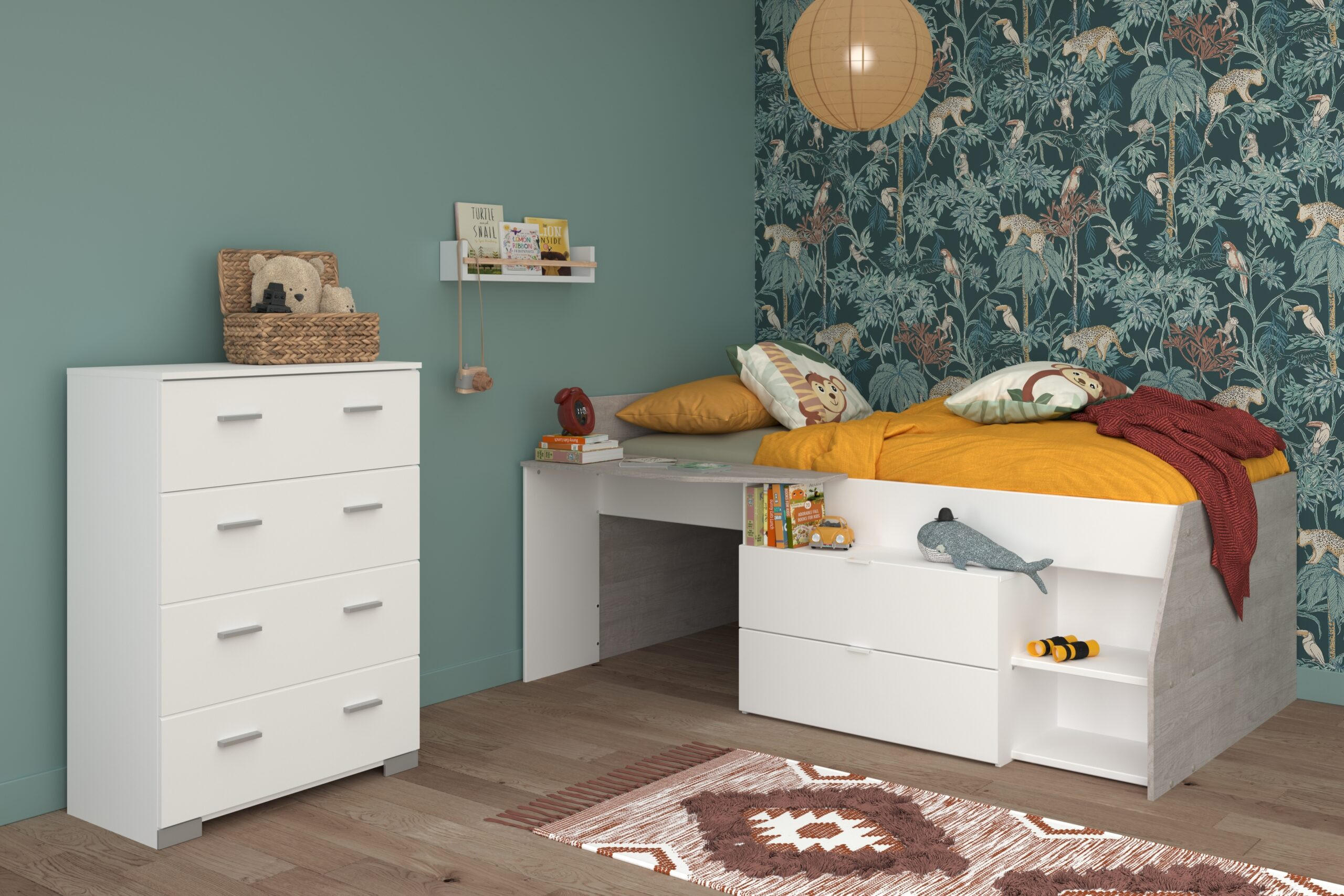 JUGENDZIMMER Milky 16 in Weiß und Grey Loft 2 teilig - Weiß, Holzwerkstoff (120/200/80cm)