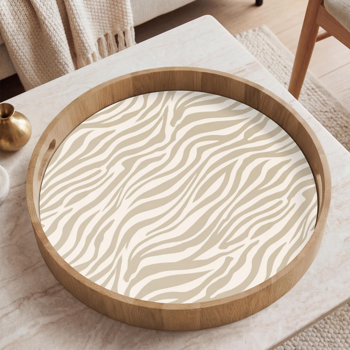SERVÍROVACÍ PODNOS Zebra - vzor - béžová 50x50 cm - béžová, dřevo (50/5/50cm)