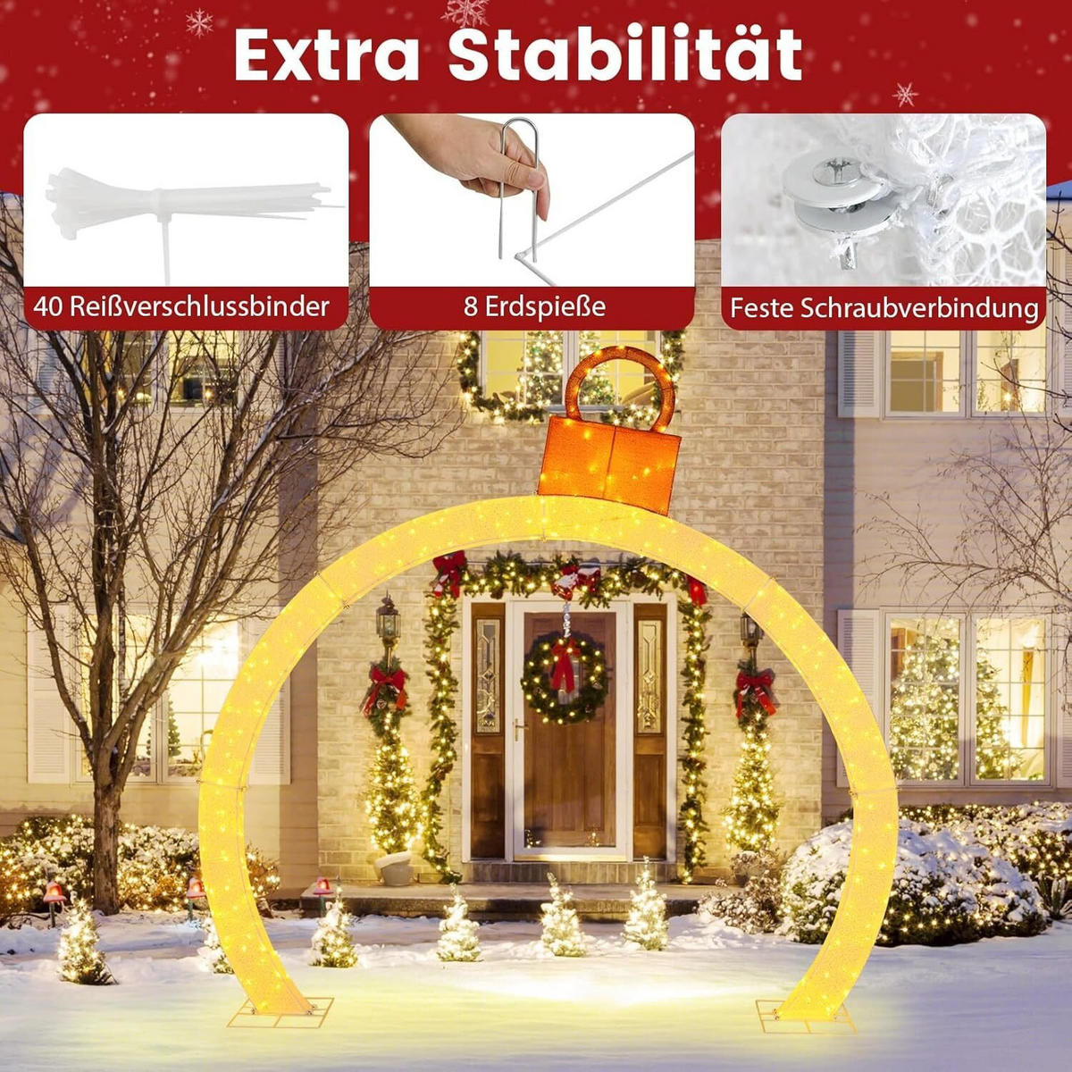 WEIHNACHTSBOGEN 313cm Warmweiß - Weiß, Metall (314/313/60cm) - COSTWAY