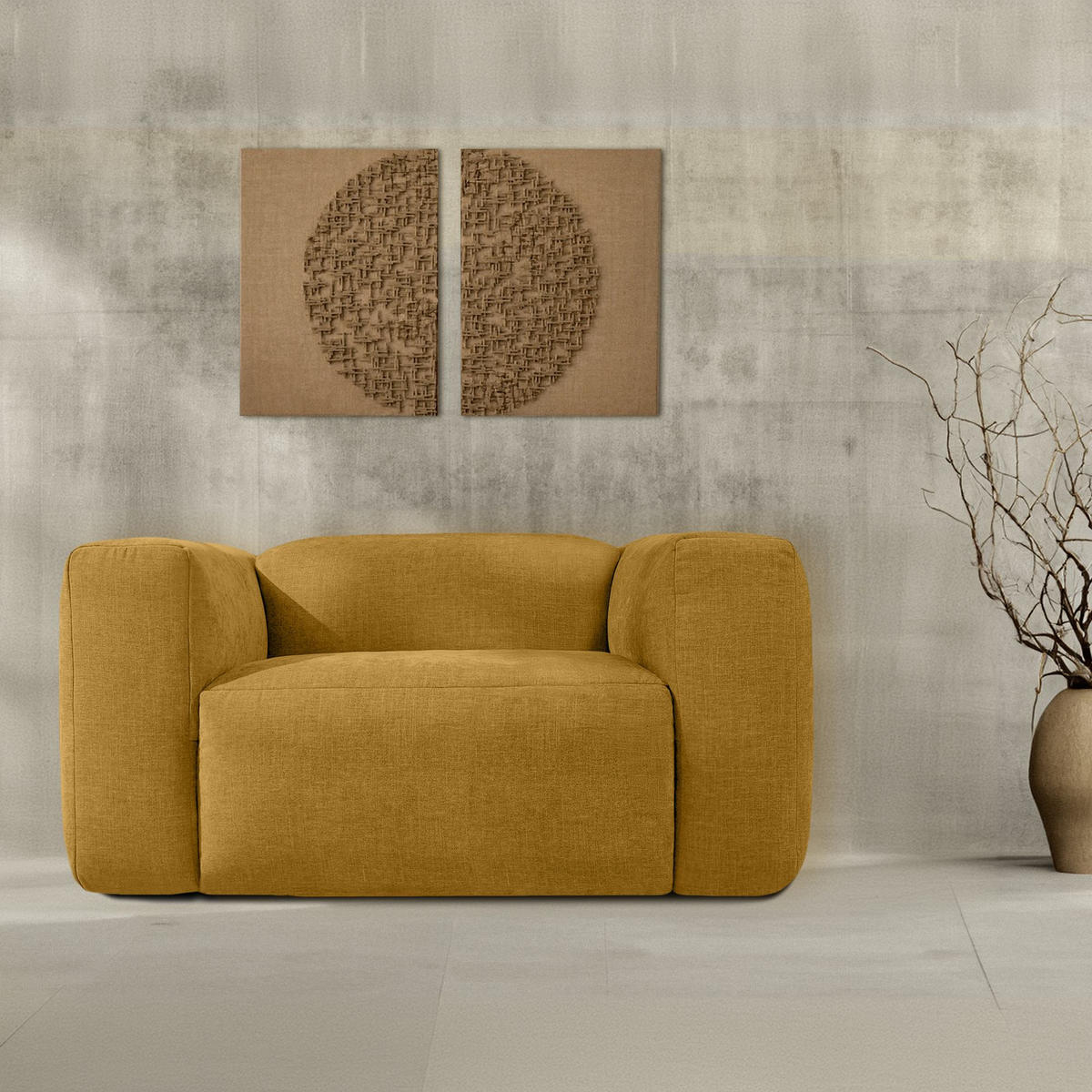 SESSEL BUFFO , Honiggelb - Currygelb, Textil (130/73/96cm) - KONSIMO®