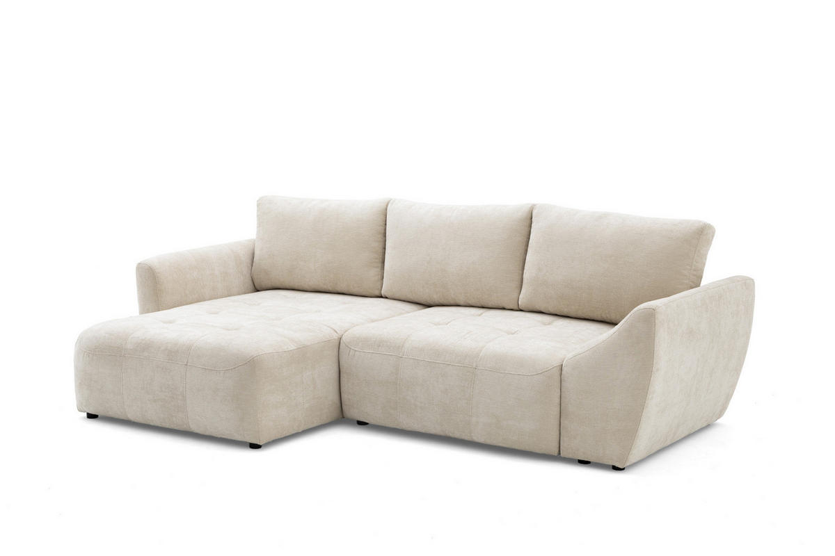 ECKSOFA NICE L Links mit Schlaffunktion 137x204 Chenille Beige - Beige/Schwarz, Holz/Textil (260/165cm) - Muffo