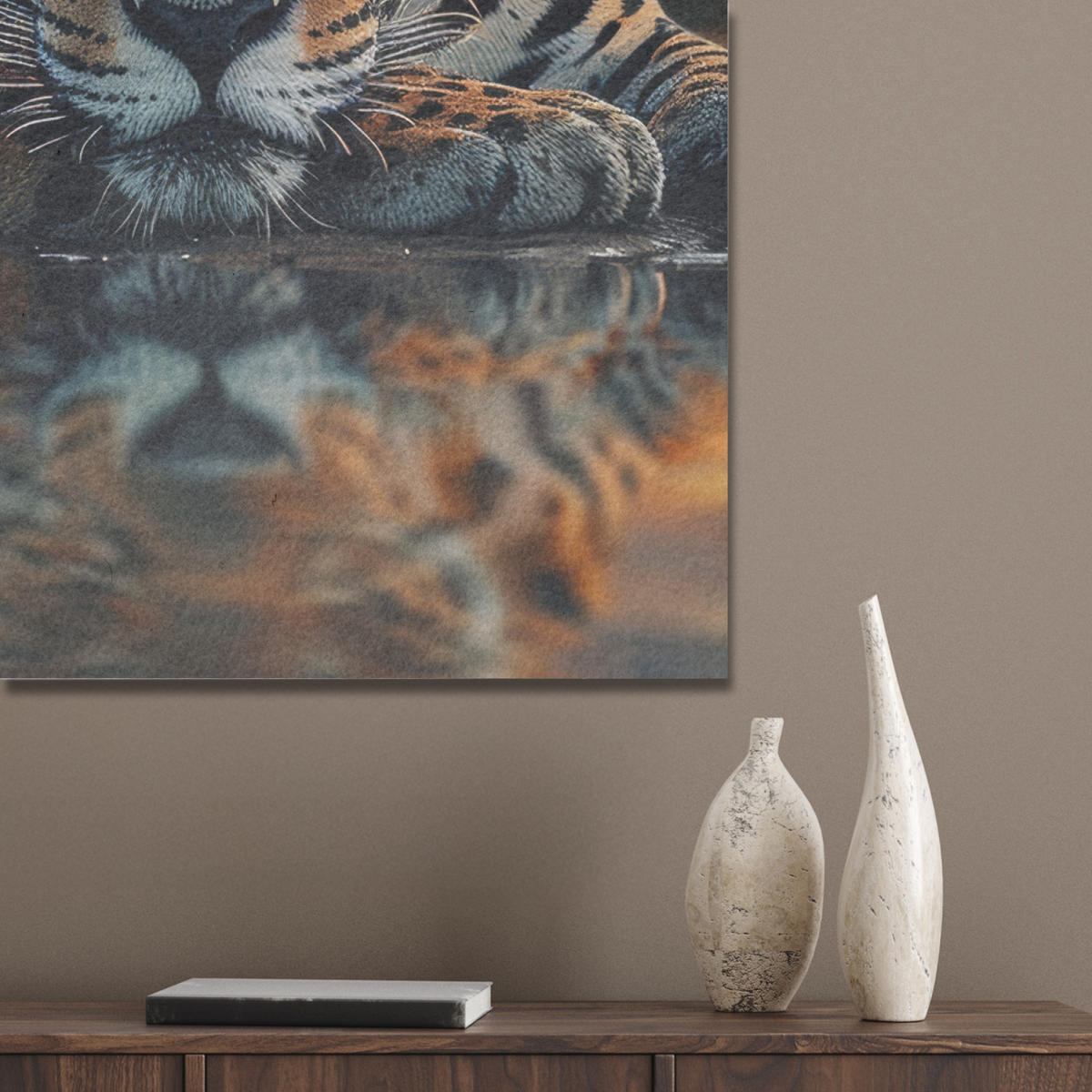 AKUSTIKBILD Natur - Leopard - Tier - Sonnenuntergang - Modern Wanddeko 60x90 cm - Orange, Kunststoff (60/90/0.9cm) - MuchoWow