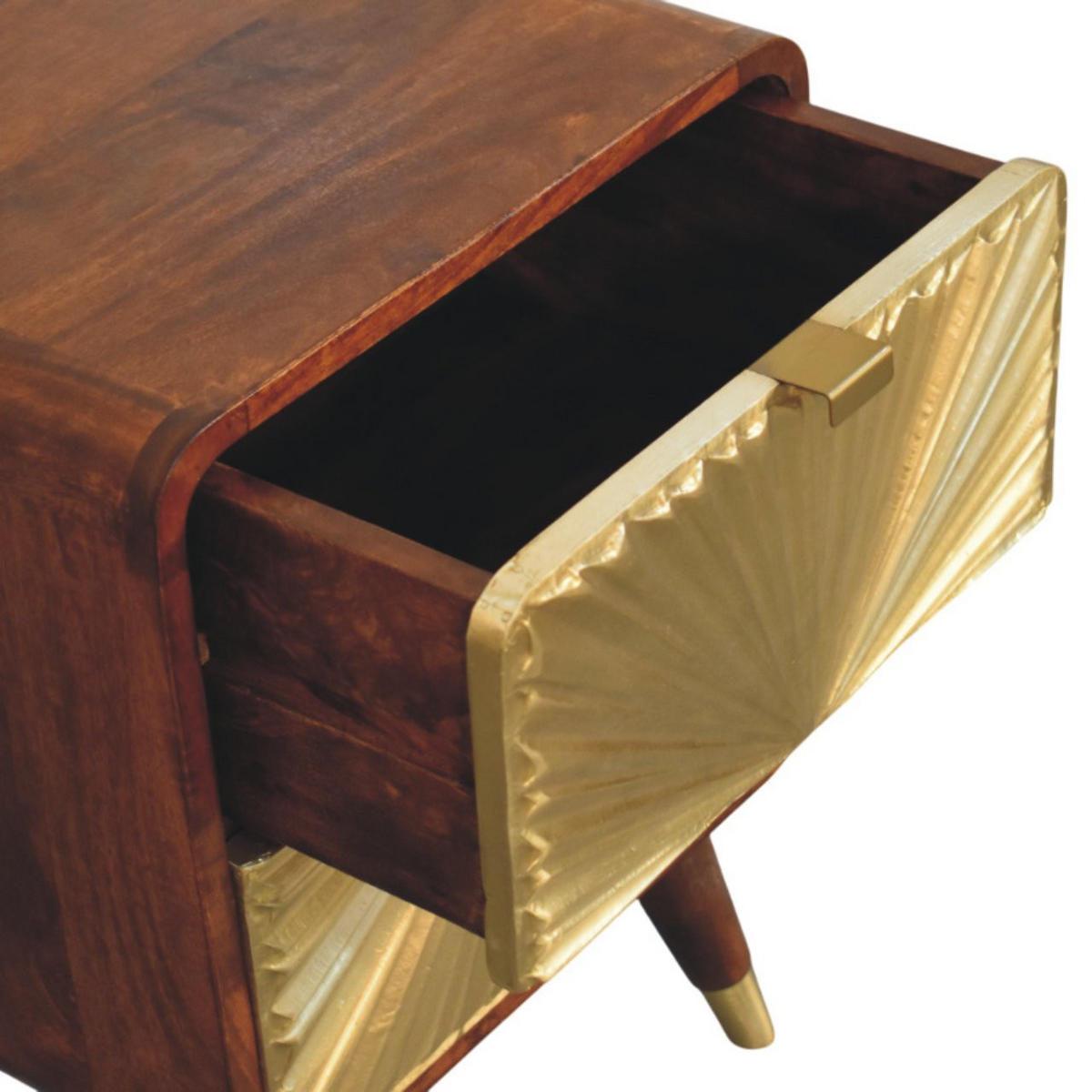 NOĆNI ORMARIĆ od masivnog drva, s mjedenim reljefom, 2 ladice, Avora - smeđa, drvo (40/10/35cm) - Artisan Furniture